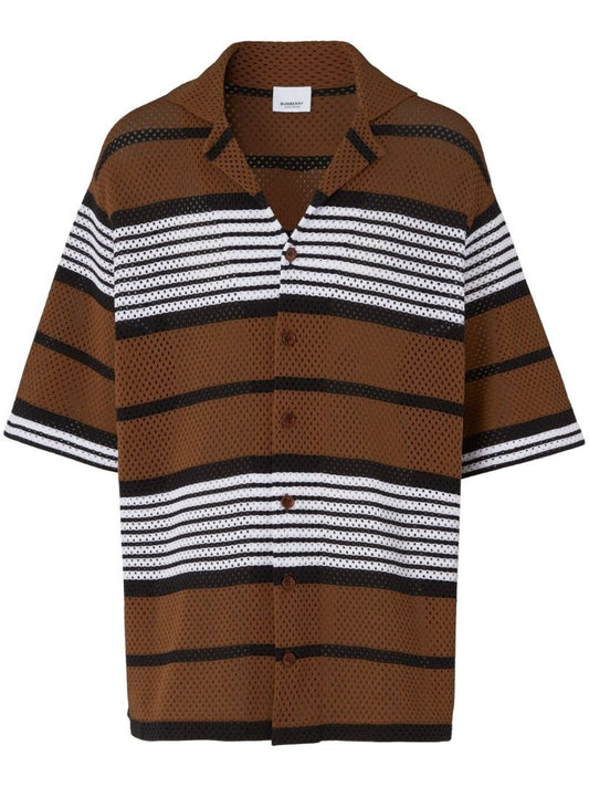 Brown Striped Mesh Shirt