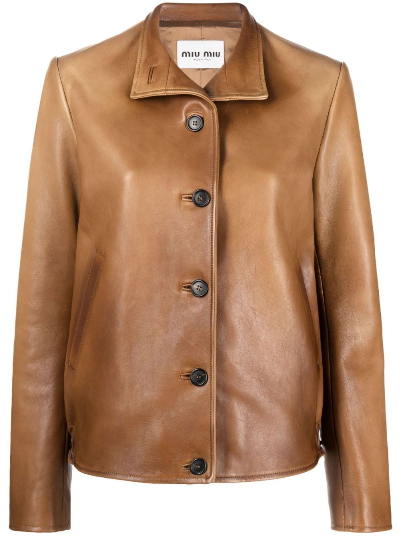 Brown Logo Patch Leather Jacket