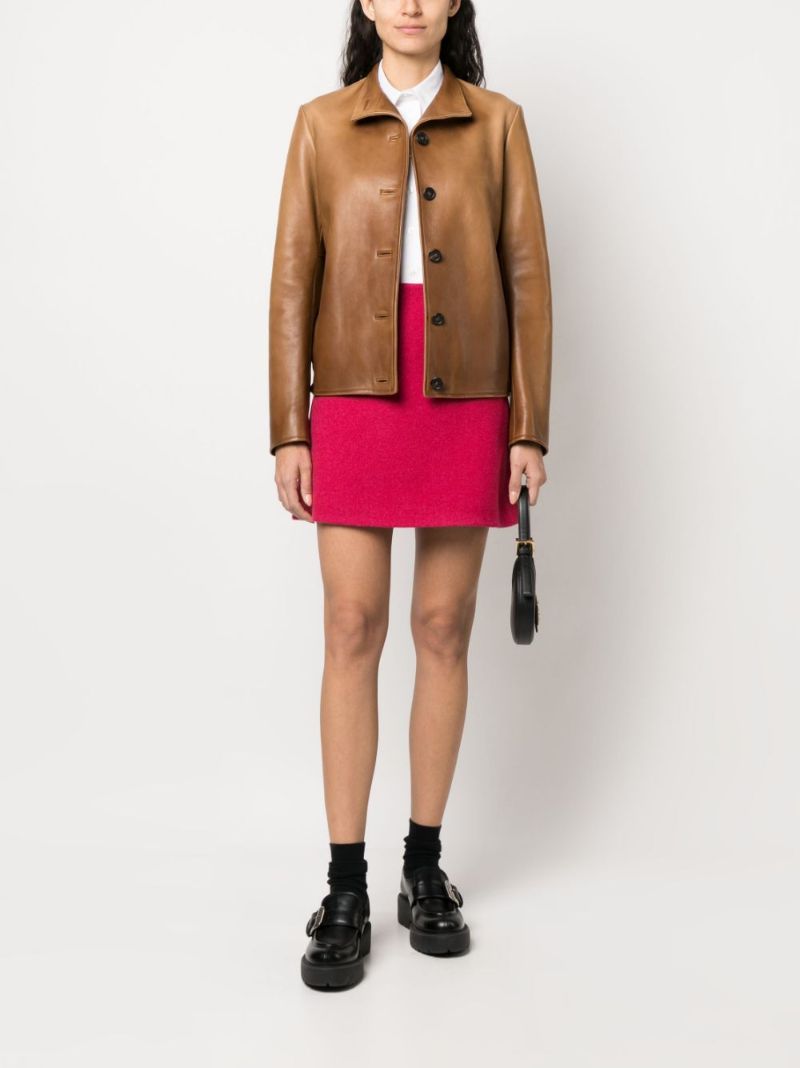 Brown Logo Patch Leather Jacket
