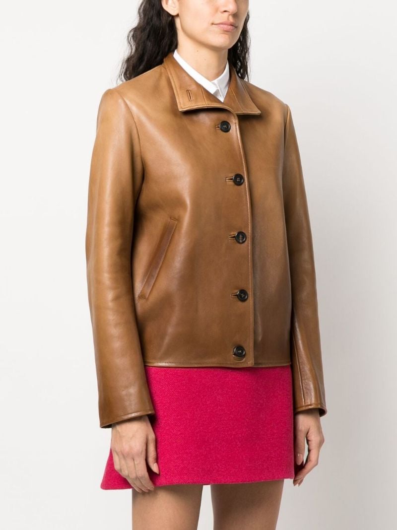 Brown Logo Patch Leather Jacket