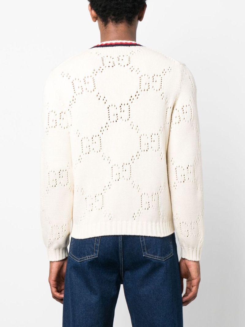 White Gg MacramÃ_x0083_Â© Cotton Sweater