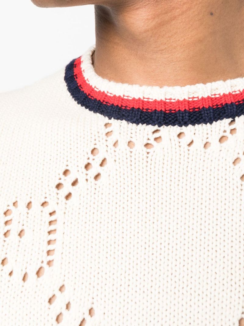 White Gg MacramÃ_x0083_Â© Cotton Sweater