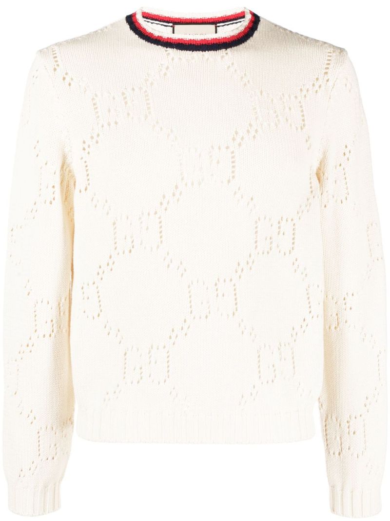 White Gg MacramÃ_x0083_Â© Cotton Sweater