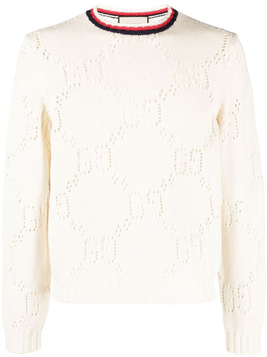 White Gg MacramÃ_x0083_Â© Cotton Sweater