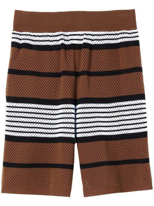 Brown Striped Mesh Shorts