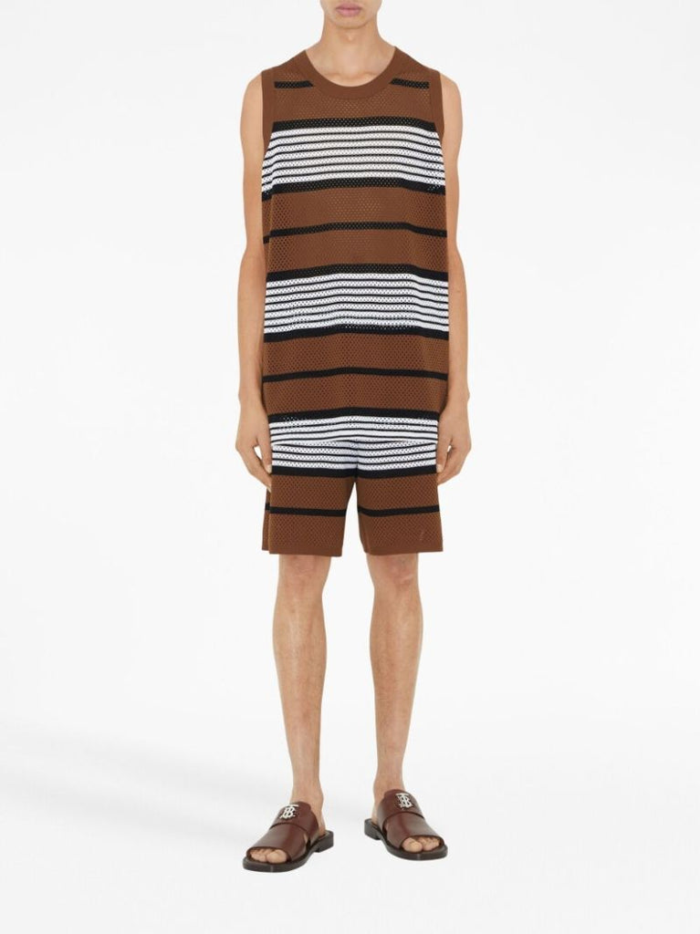 Brown Striped Mesh Shorts