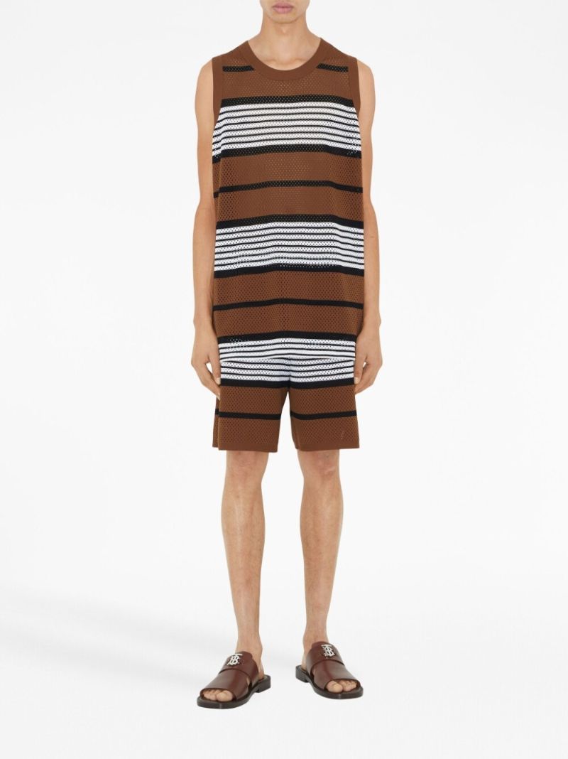 Brown Striped Mesh Shorts