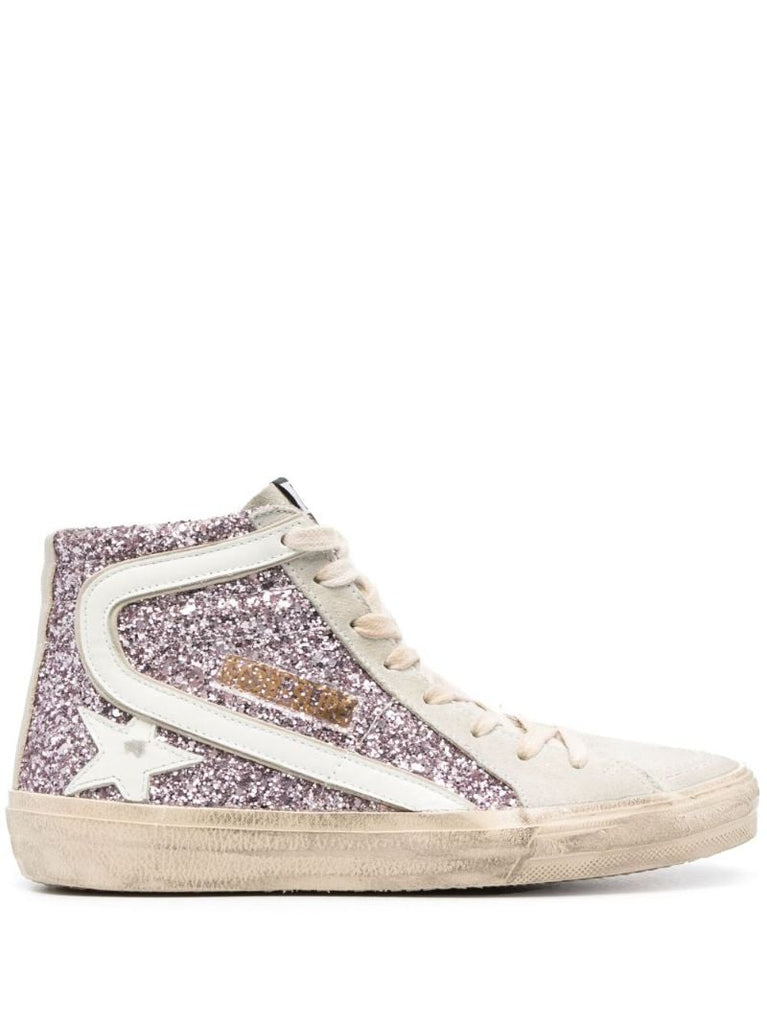 Pink Slide Glitter Leather Sneakers