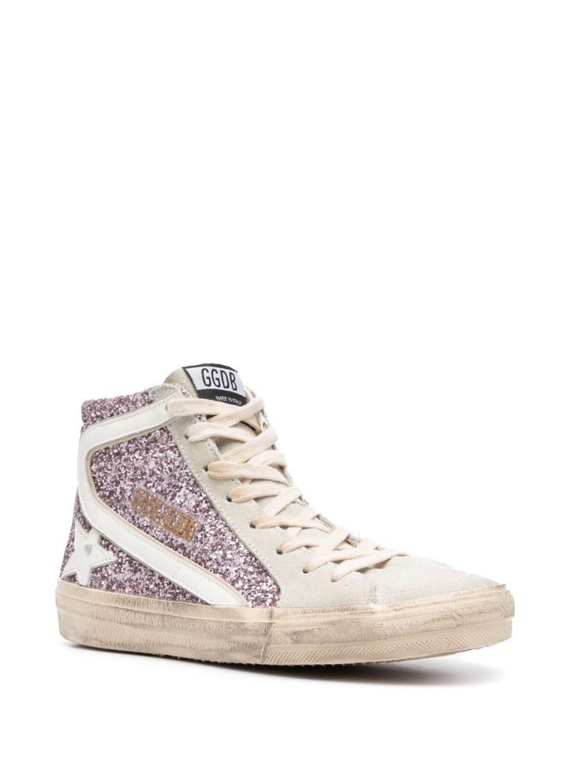 Pink Slide Glitter Leather Sneakers