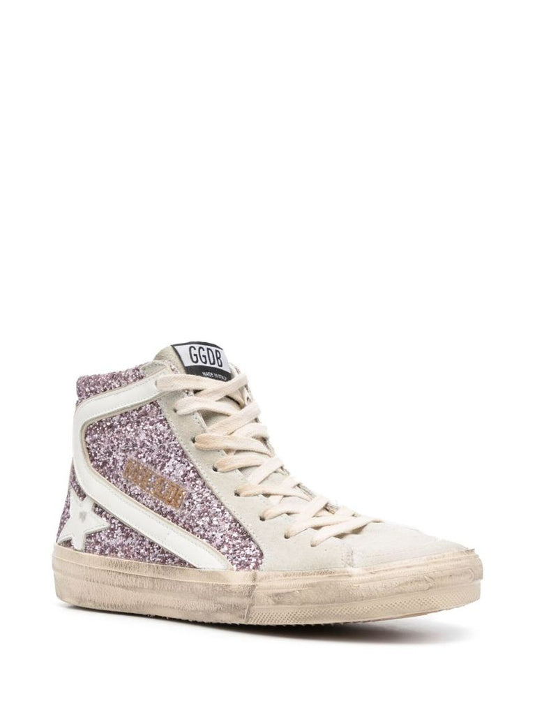 Pink Slide Glitter Leather Sneakers