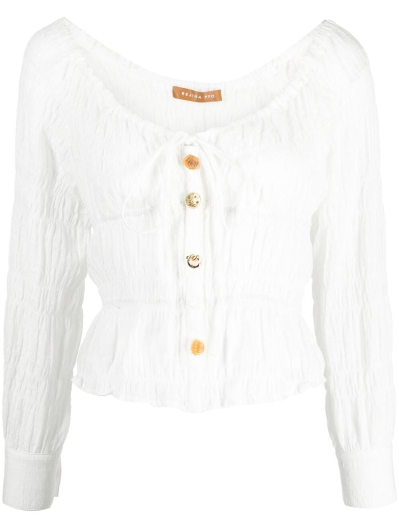 White Effi Smocked Cotton Blouse