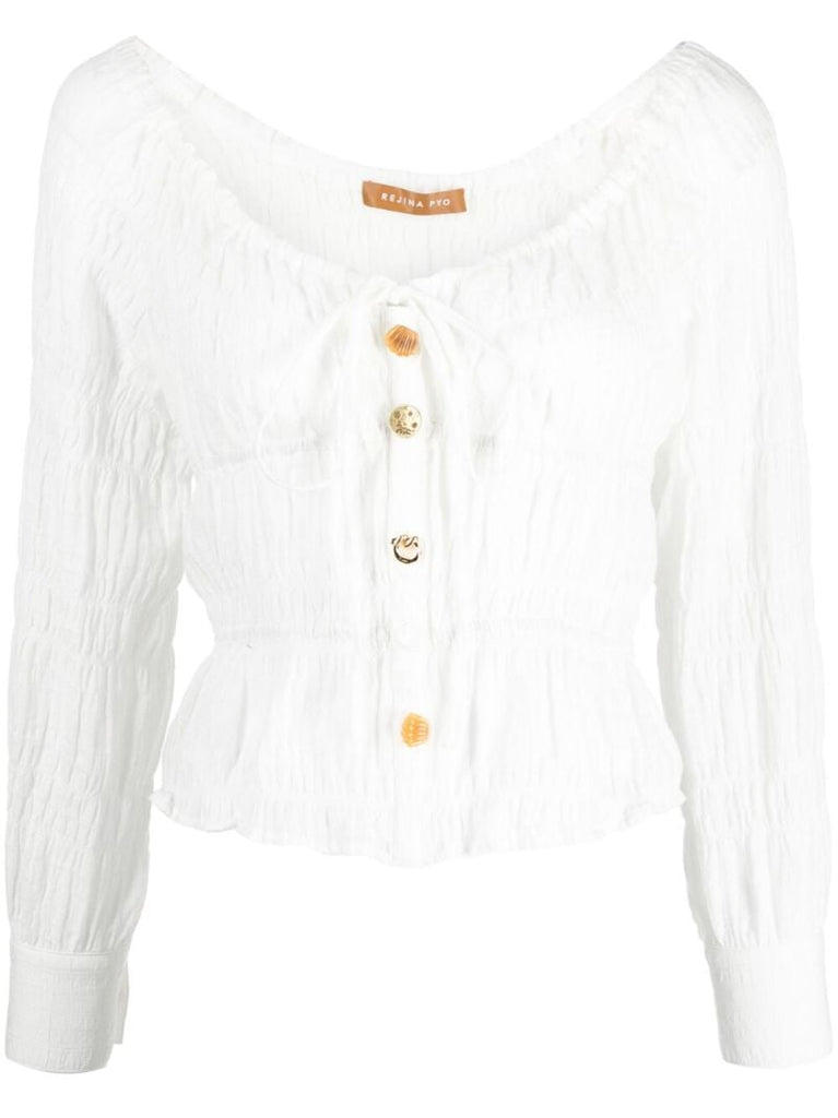 White Effi Smocked Cotton Blouse