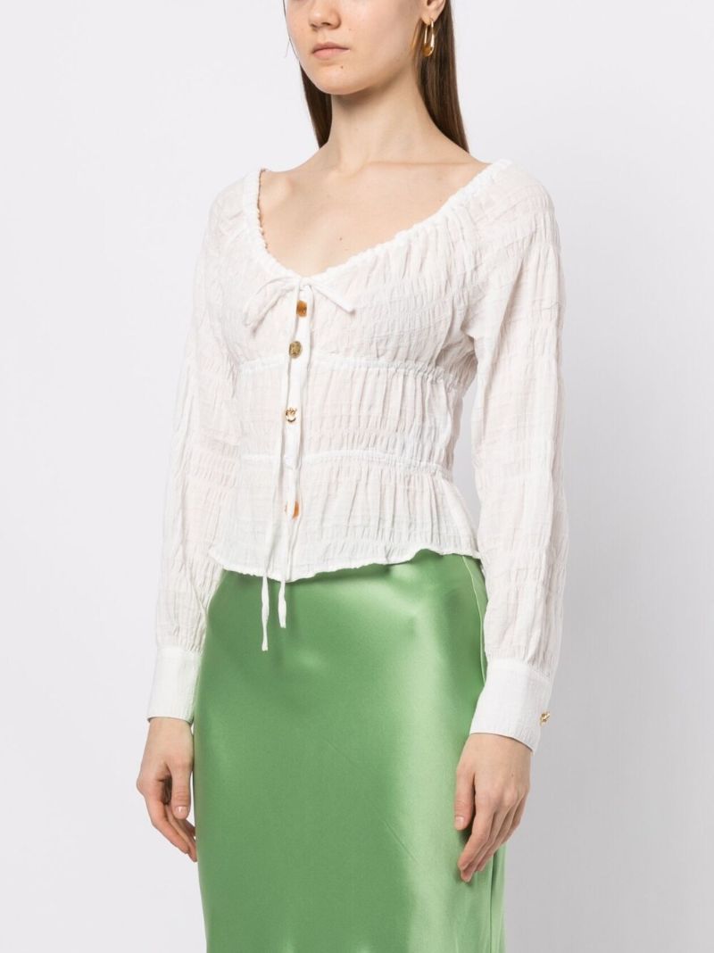 White Effi Smocked Cotton Blouse