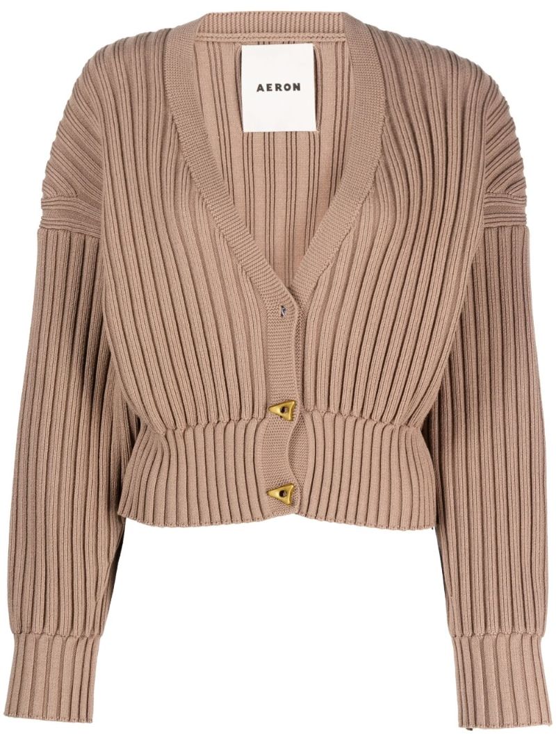 Brown Mount Ribbed Knit Cardigan