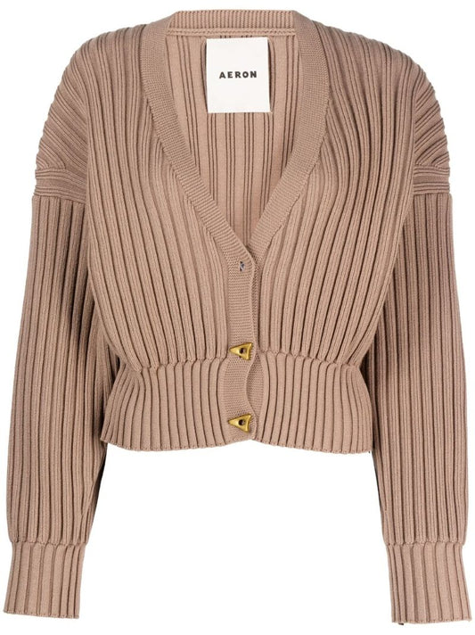 Brown Mount Ribbed Knit Cardigan