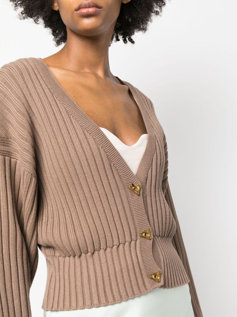Brown Mount Ribbed Knit Cardigan