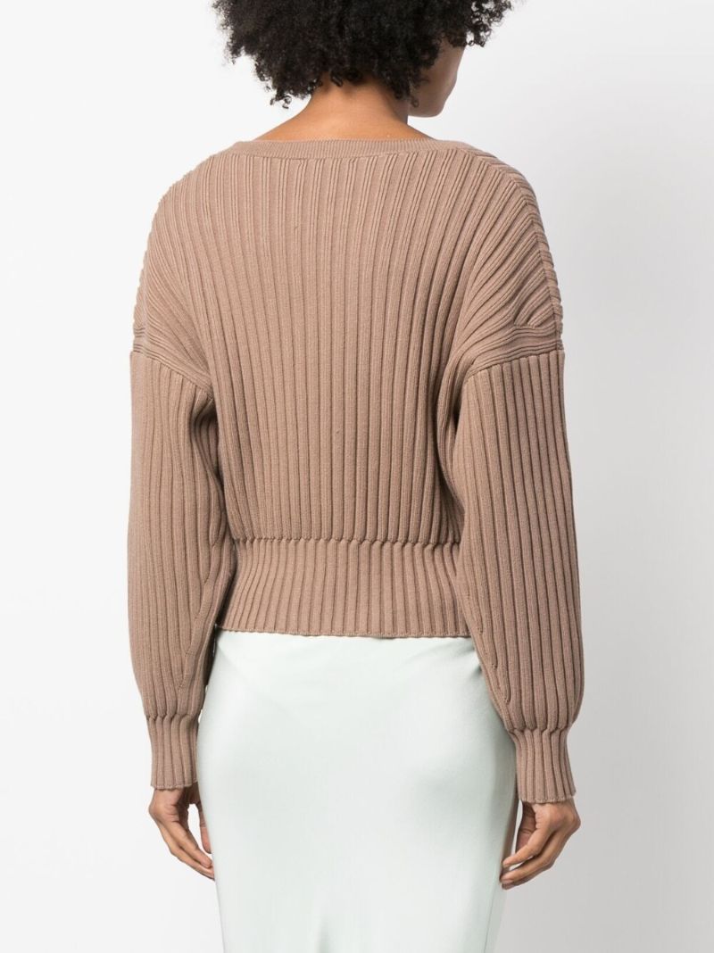 Brown Mount Ribbed Knit Cardigan