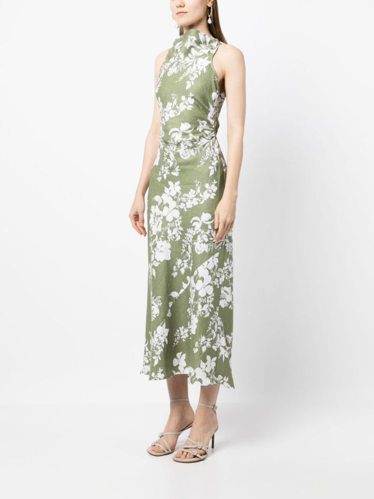 Green Casette Floral Print Midi Dress