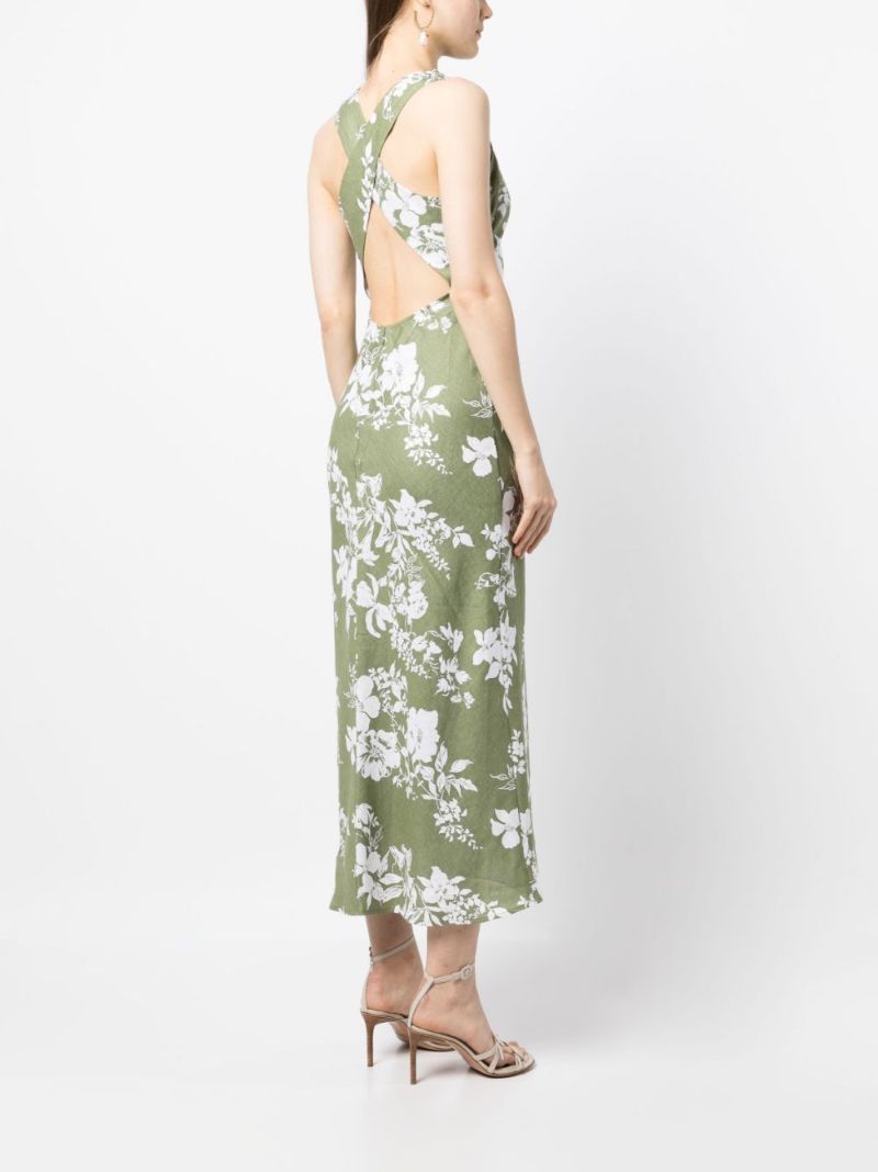 Green Casette Floral Print Midi Dress