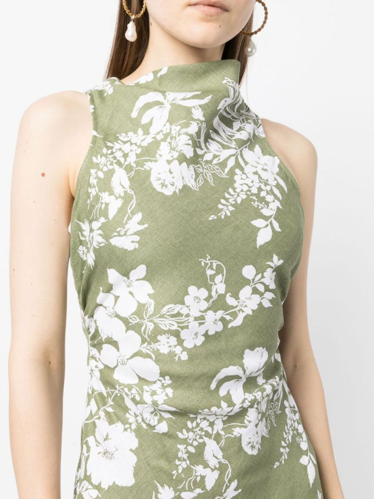 Green Casette Floral Print Midi Dress
