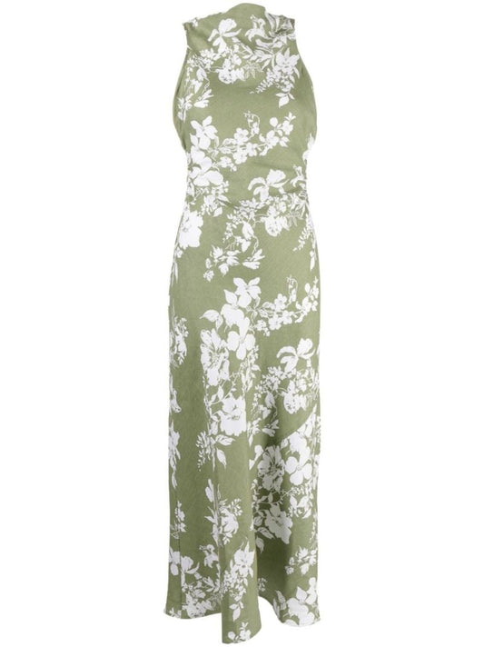 Green Casette Floral Print Midi Dress