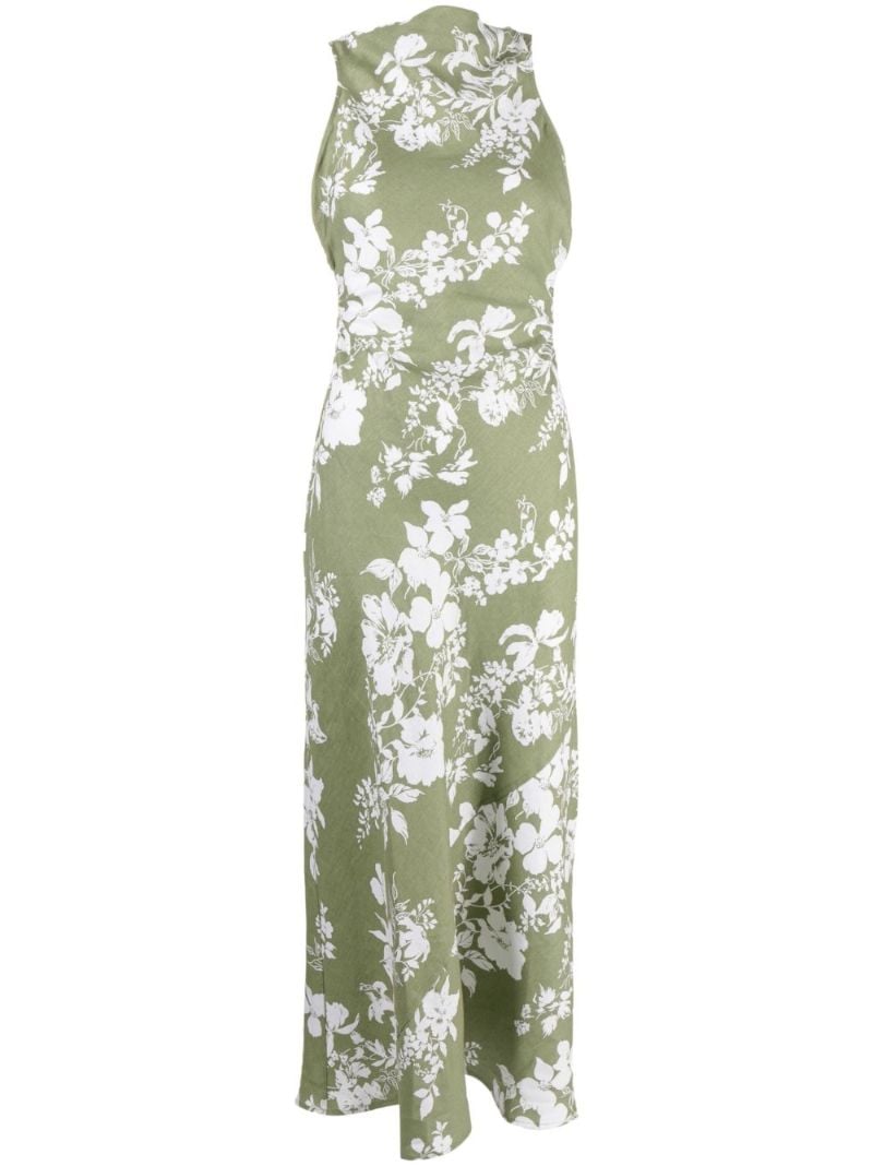 Green Casette Floral Print Midi Dress