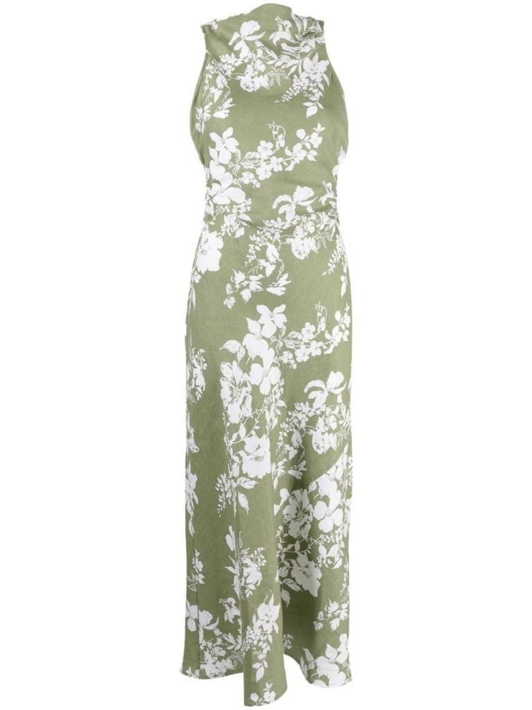 Green Casette Floral Print Midi Dress