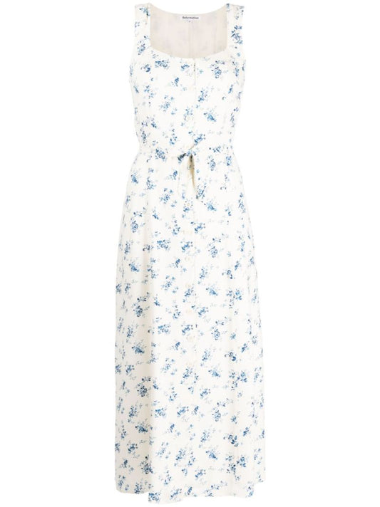 White Londyn Floral Print Midi Dress