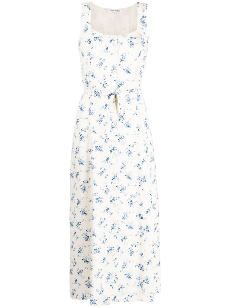 White Londyn Floral Print Midi Dress