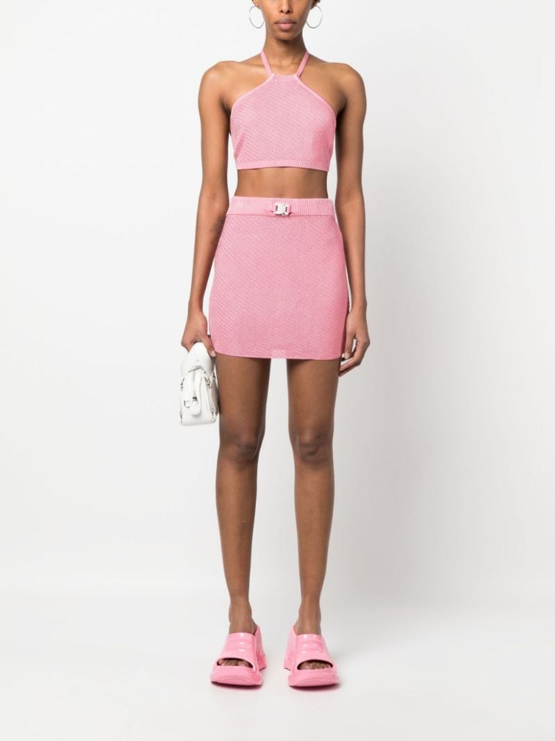 Pink Buckle-embellished Knitted Mini Skirt