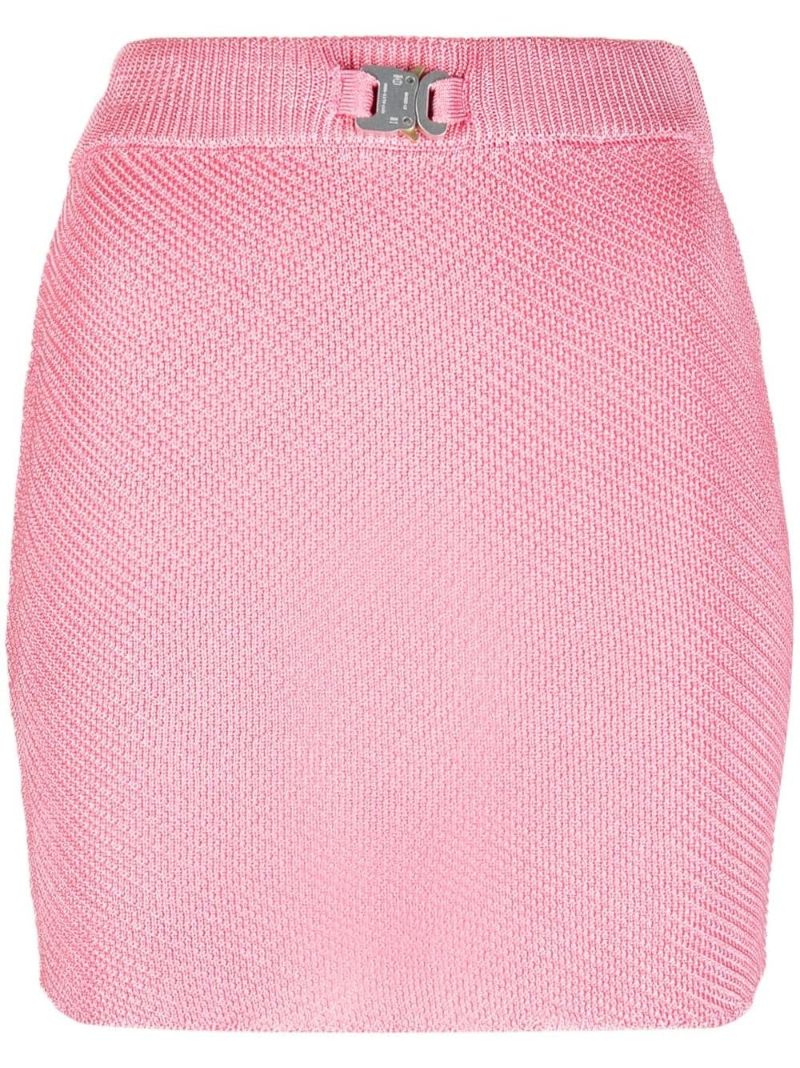 Pink Buckle-embellished Knitted Mini Skirt
