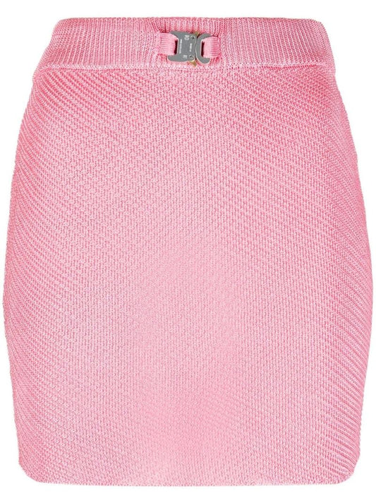 Pink Buckle-embellished Knitted Mini Skirt