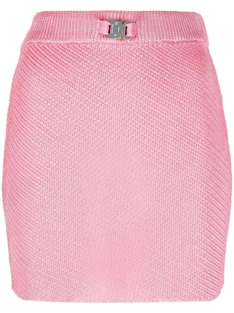 Pink Buckle-embellished Knitted Mini Skirt