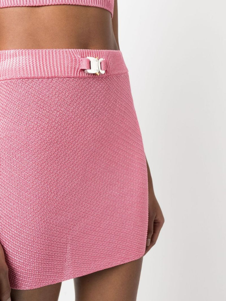 Pink Buckle-embellished Knitted Mini Skirt
