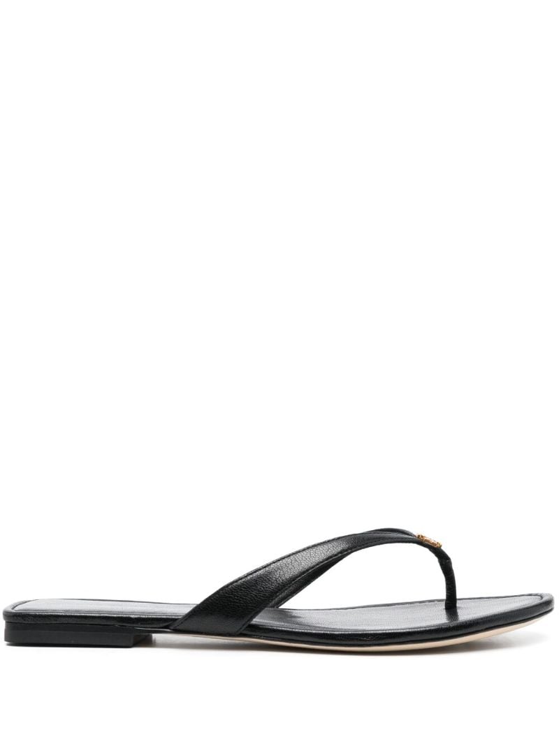 Black Leather Thong Strap Sandals