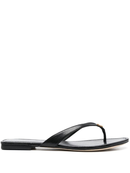 Black Leather Thong Strap Sandals