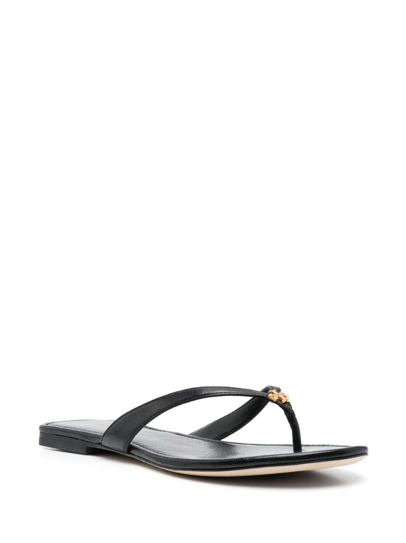 Black Leather Thong Strap Sandals