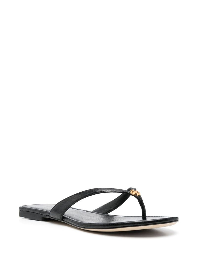 Black Leather Thong Strap Sandals