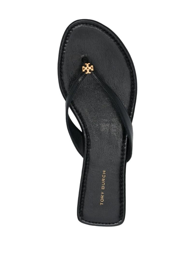 Black Leather Thong Strap Sandals