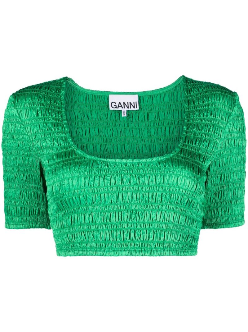 Green Smocked Crop Top