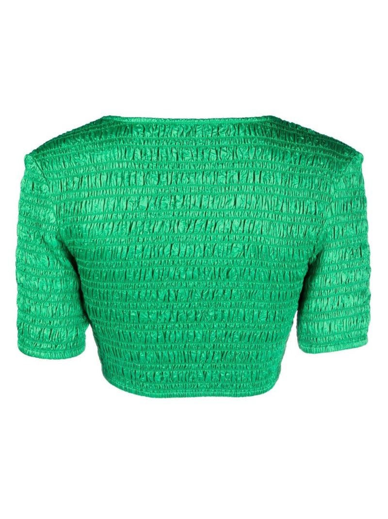 Green Smocked Crop Top