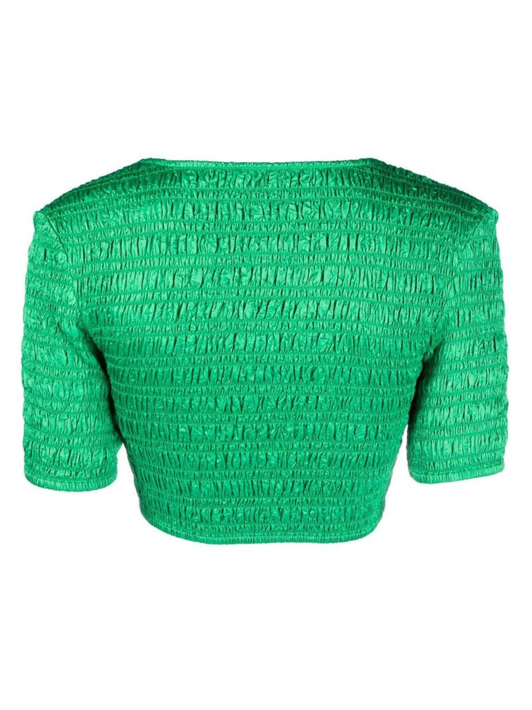 Green Smocked Crop Top