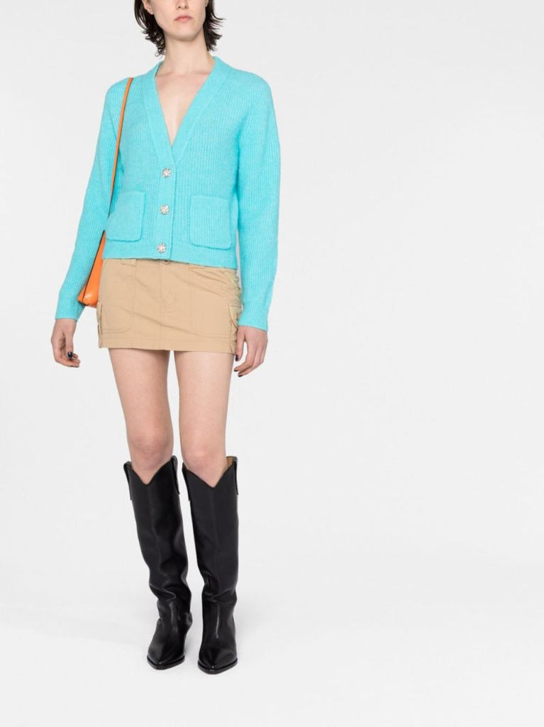 Blue V-neck Ribbed Cardigan