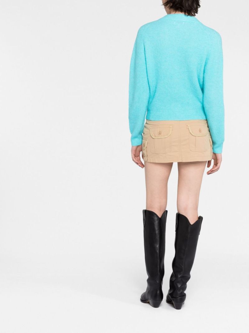 Blue V-neck Ribbed Cardigan