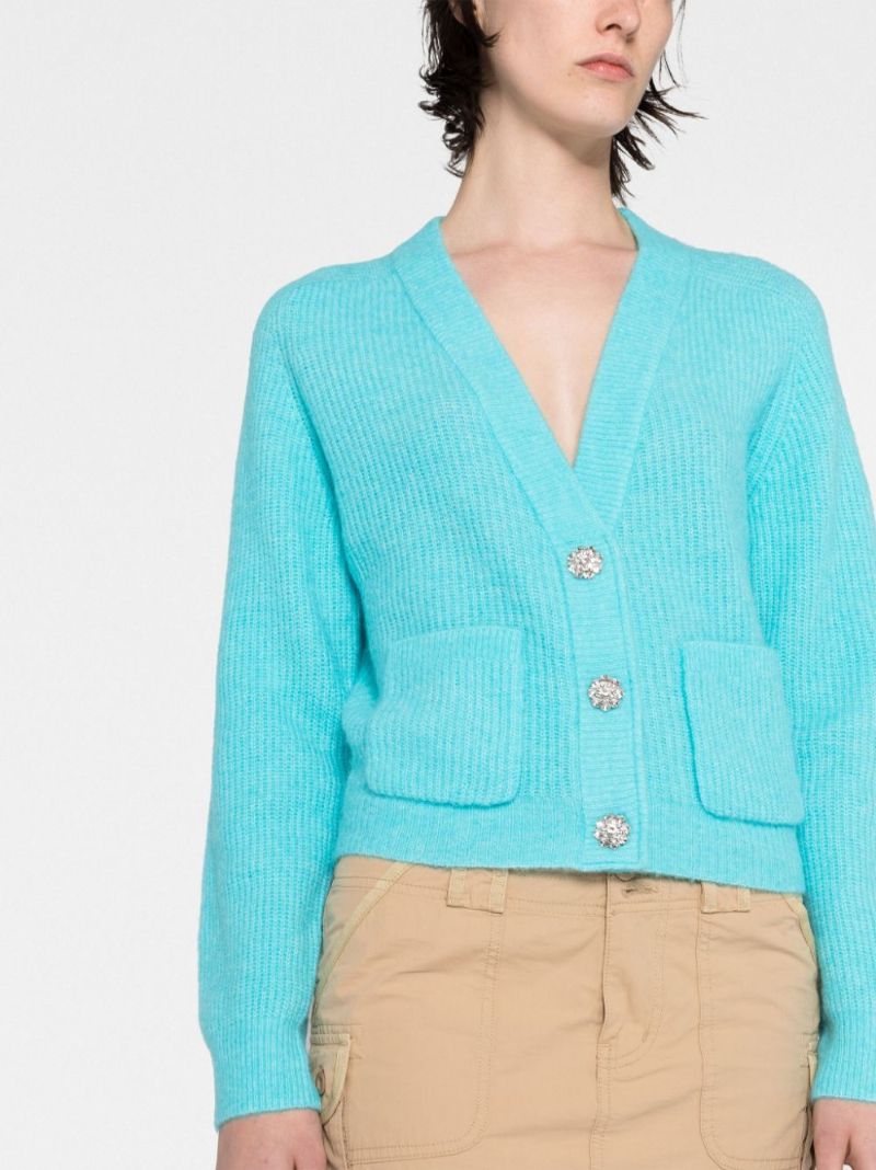 Blue V-neck Ribbed Cardigan