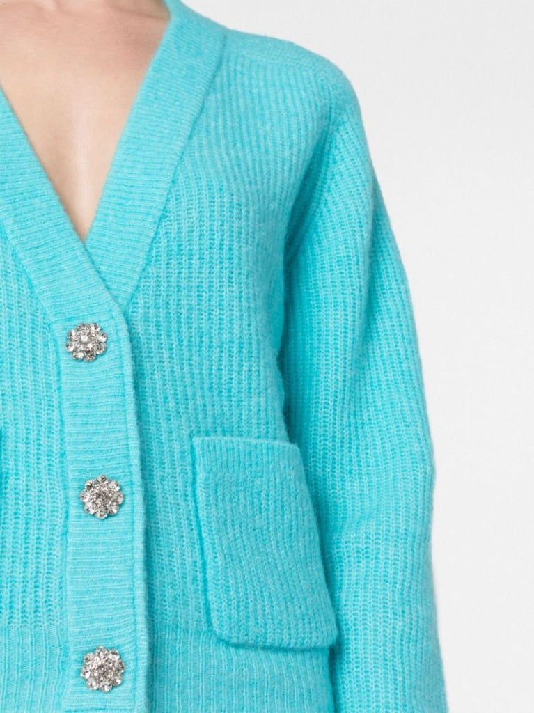 Blue V-neck Ribbed Cardigan