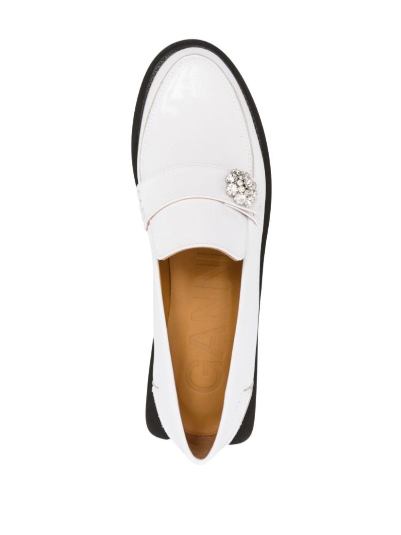 White Embellished Patent Leather Loafers