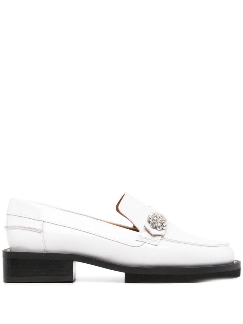 White Embellished Patent Leather Loafers