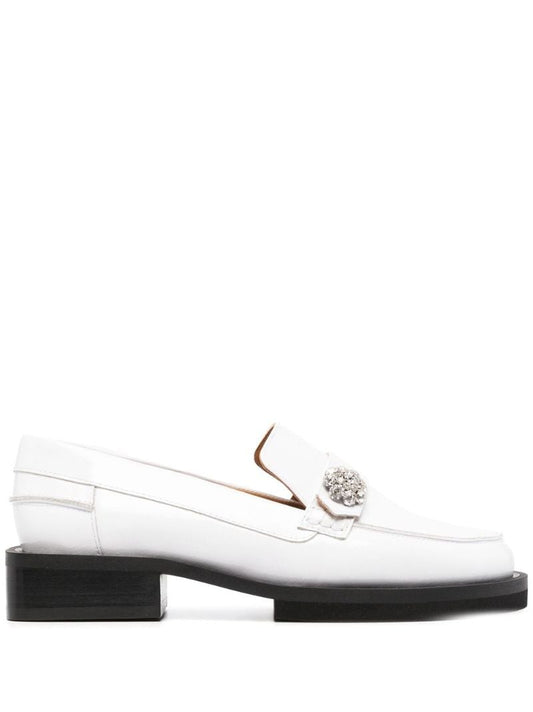 White Embellished Patent Leather Loafers