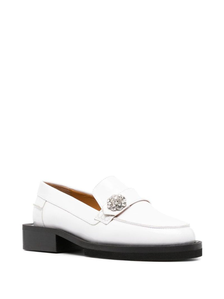 White Embellished Patent Leather Loafers